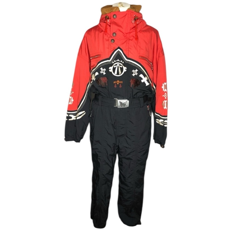 Vintage Bogner Native American Aztec Ski Suit M/L red and black